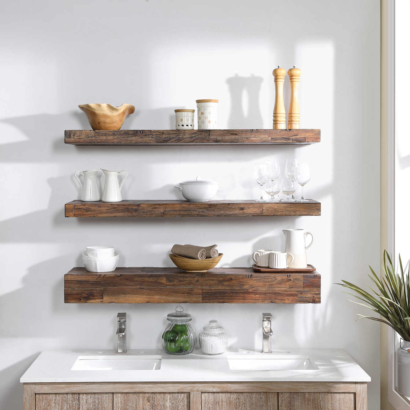 3 Piece Acacia Floating Shelf