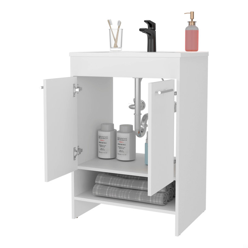 Meuble-lavabo 2 portes avec rangement ouvert, Blanc