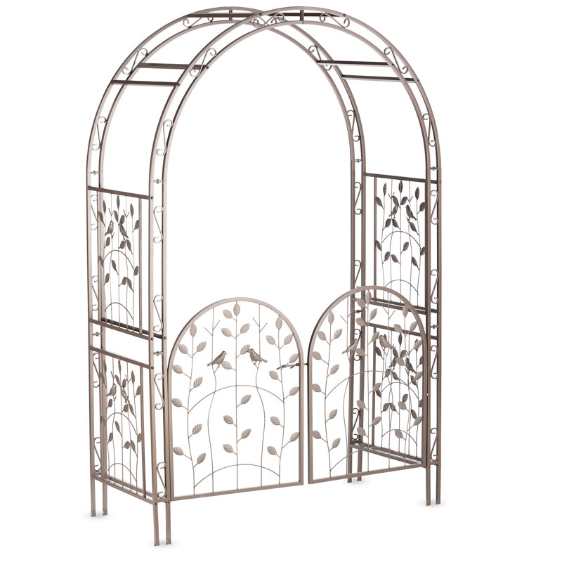 Metal Arched Birds And Leaves Garden Arbor With Gate