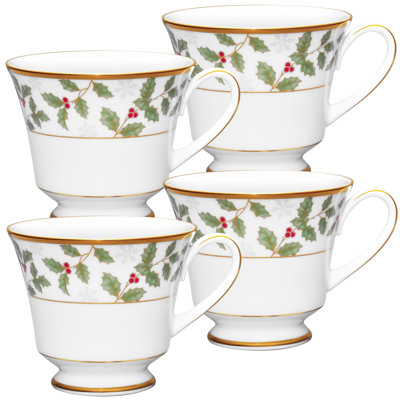 Noritake Holly & Berry Gold Set of 4 Cups, 8 oz.
