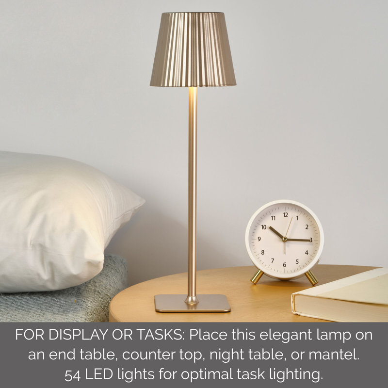 LED Rechargeable Lamp with A-line Shade, 15 Inch, 14.76" H x 4.33" W x 4.33" D, Beige