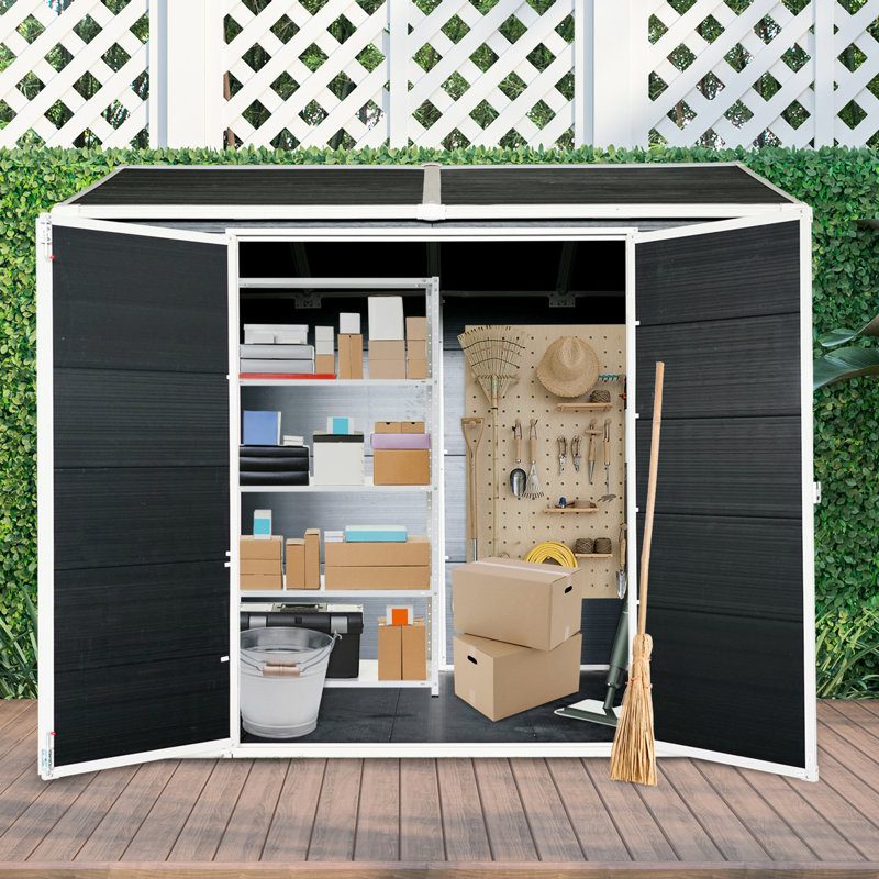 Remise extérieure 8 po x 6 pi avec porte verrouillable - Plancher de rangement imperméable en résine et porte noire avec jardin