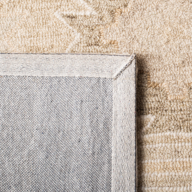 Tapis beige en laine touffeté à la main à motif géométrique Yazmin, Carré 7 pi