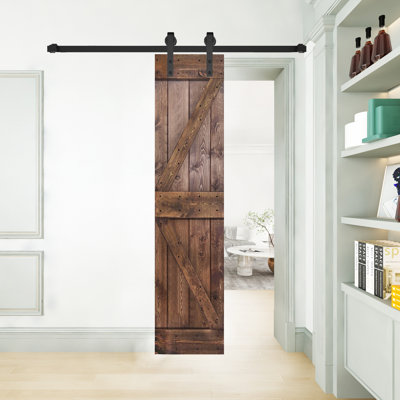 Porte de grange coulissante en bois massif de style K sans trousse de quincaillerie (dalle de porte seulement) - Assemblage requis