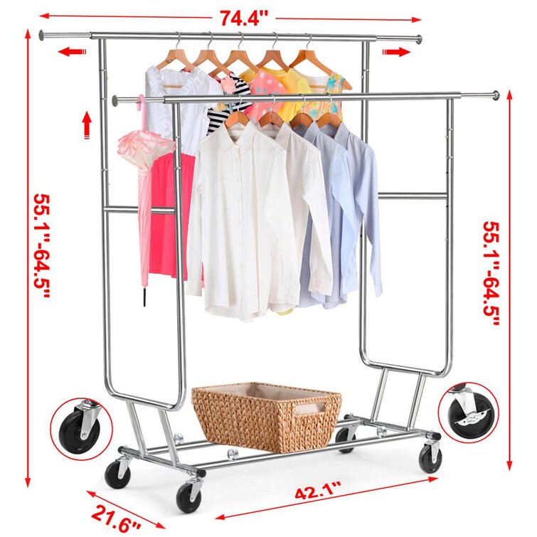 Jessic 31.4'' Metal Rolling Clothes Rack