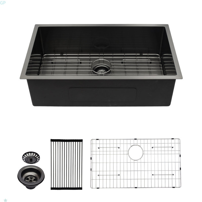 33X19x10"Undermount Single Bowl Stainless Steel Kitchen Sink, Black