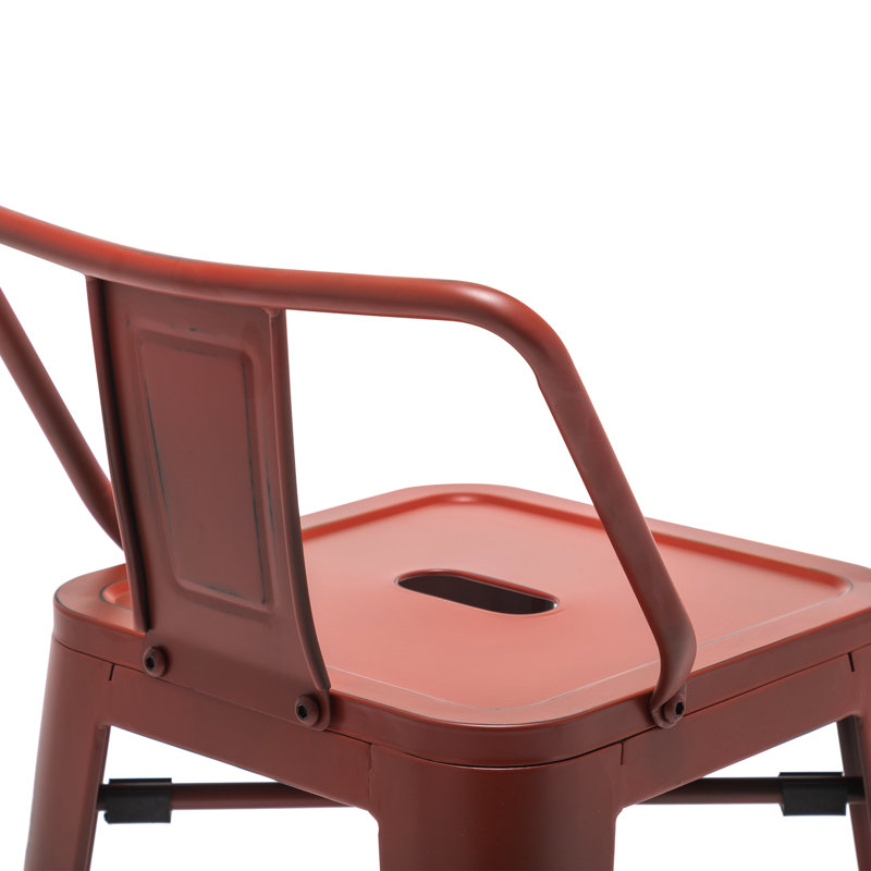 Devan Counter Stool with Metal Frame, Distressed Orange Red, Counter Stool (26" Seat Height)