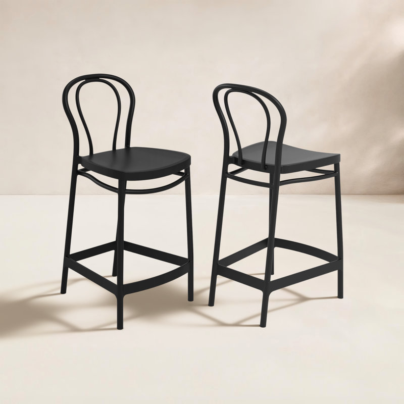 Tabouret de bar à dossier plein 41,7 po Farrah, Noir, Tabouret de comptoir (siège d'une hauteur de 25,6