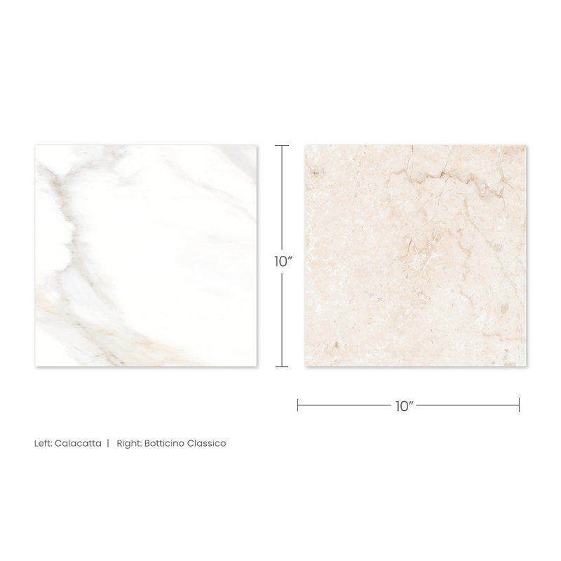 Tavari Checkerboard 10X10 Botticino And Calacatta, White/Beige