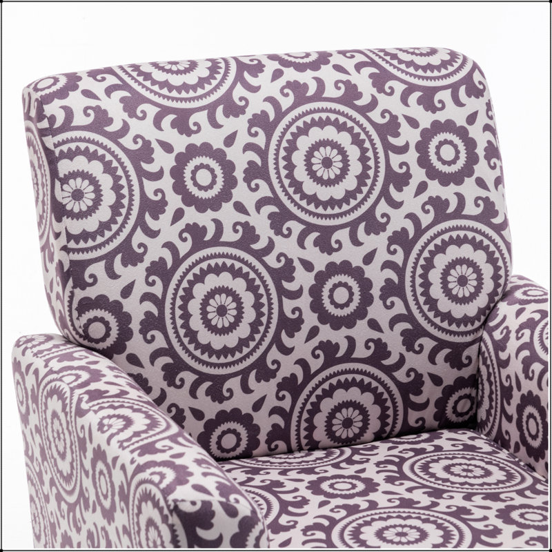 Fauteuil en mélange de polyester à motifs avec structure en bois de bouleau massif, pieds fuselés et rembourrage en mousse confortable pour le salon ou le bureau