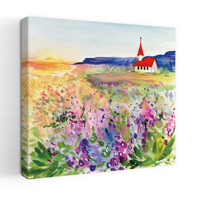 Little Mountain Church Abstract Contemporary Landscape Flower Wall Art Print