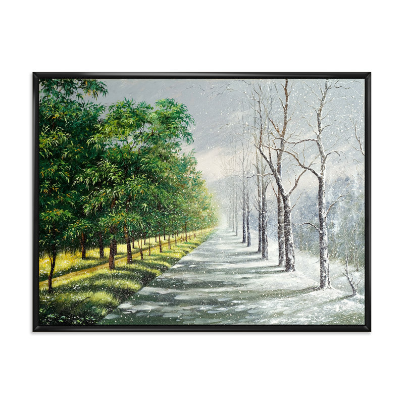 Hiver et été unis - Peinture sur toile, H 24 po x l 32 po x P 1 po, Cadre flottant noir