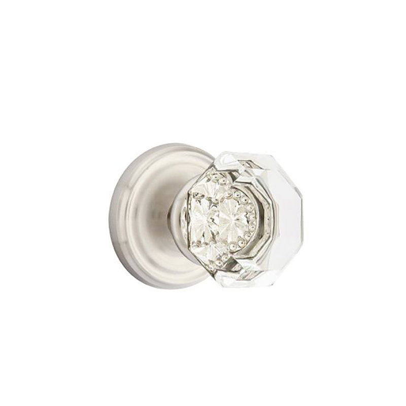Ensemble de faux boutons Emtek avec rosette régulière et bouton Old Town, Nickel satiné