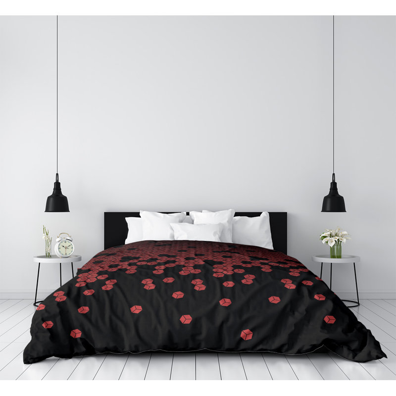 Housse de couette Katelyn Elizabeth, Housse de couette pour très grand lit, Polyester brossé, Rouge foncé / noir