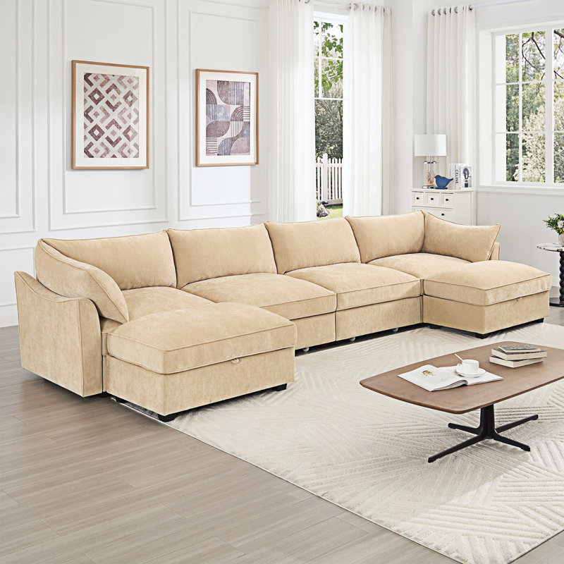 Canapé en U avec repose-pieds mobile, H 31,41 po x l 146,41 po x P 34,21 po, 4, Chenille blé