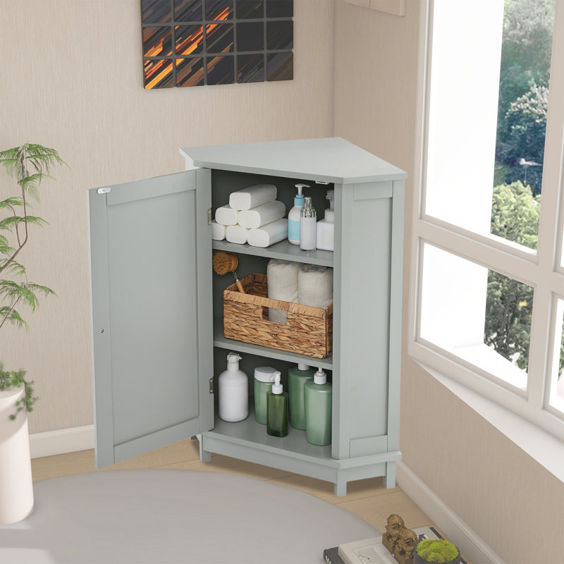 31.2" H Accent Bathroom Storage Corner Cabinet With Shelves, Gray