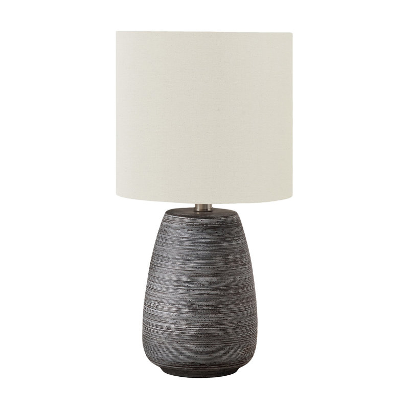 Table Lamp, 19 Inch Textured Ceramic Base, Ivory Linen Drum Shade