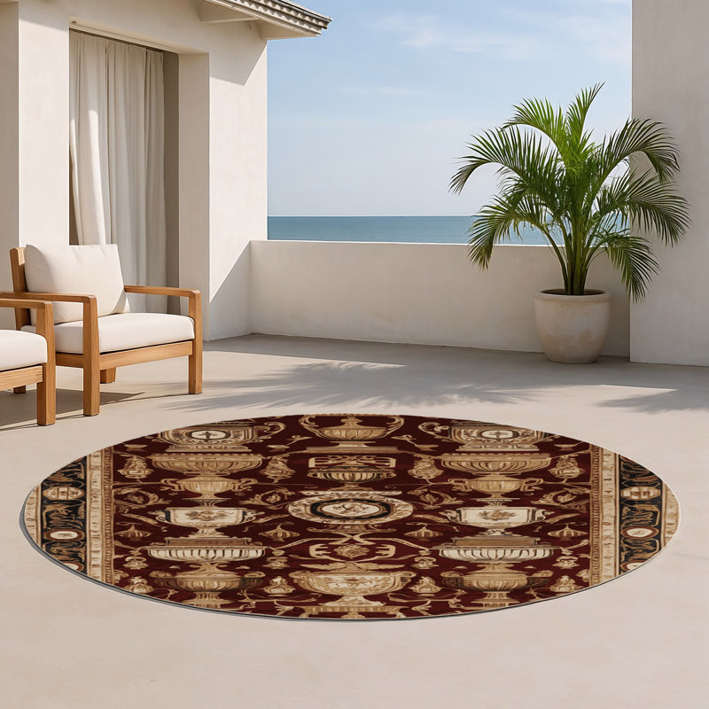Tapis d'intérieur et d'extérieur brun français, Rond 5 pi