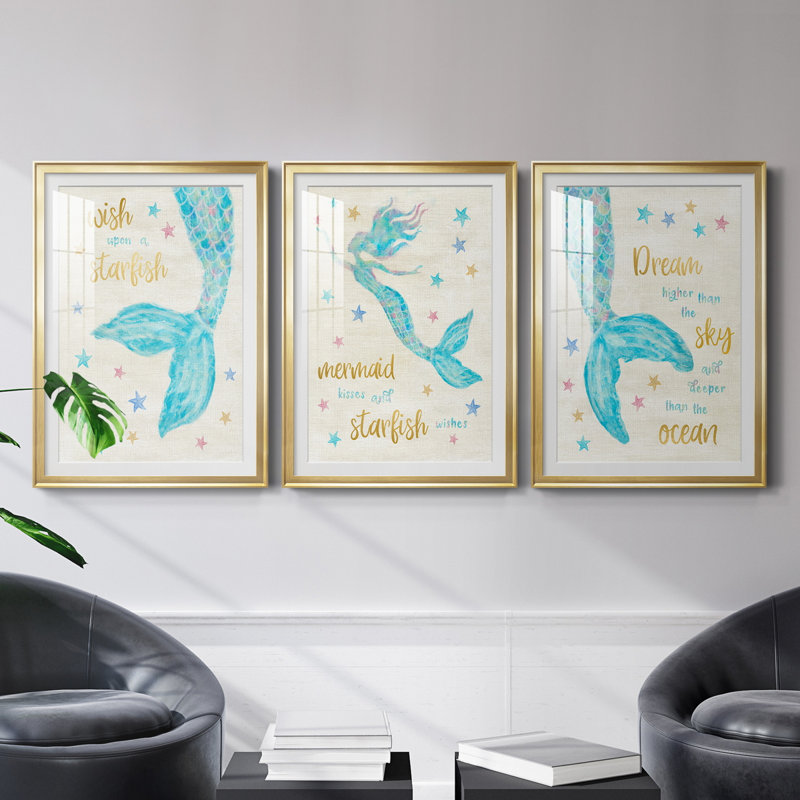 «Mermaid Dream» - reproduction de 3 pièces, Doré, H 30,5 po x l 127,5 po x P 1,5 po