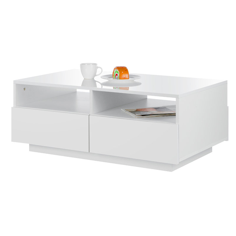 Gastelum LED Coffee Table with Colorful RGB LED Lights & 4 Drawers, White