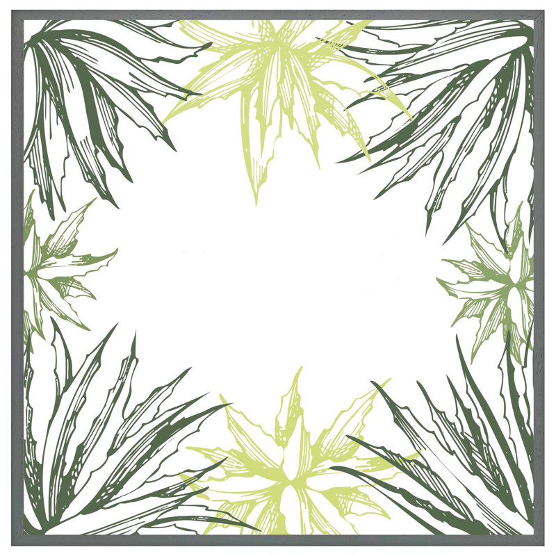 Dulles Green Leaf Border - Single Picture Frame Print, 41cm H x 41cm W x 4cm D, Grey Framed