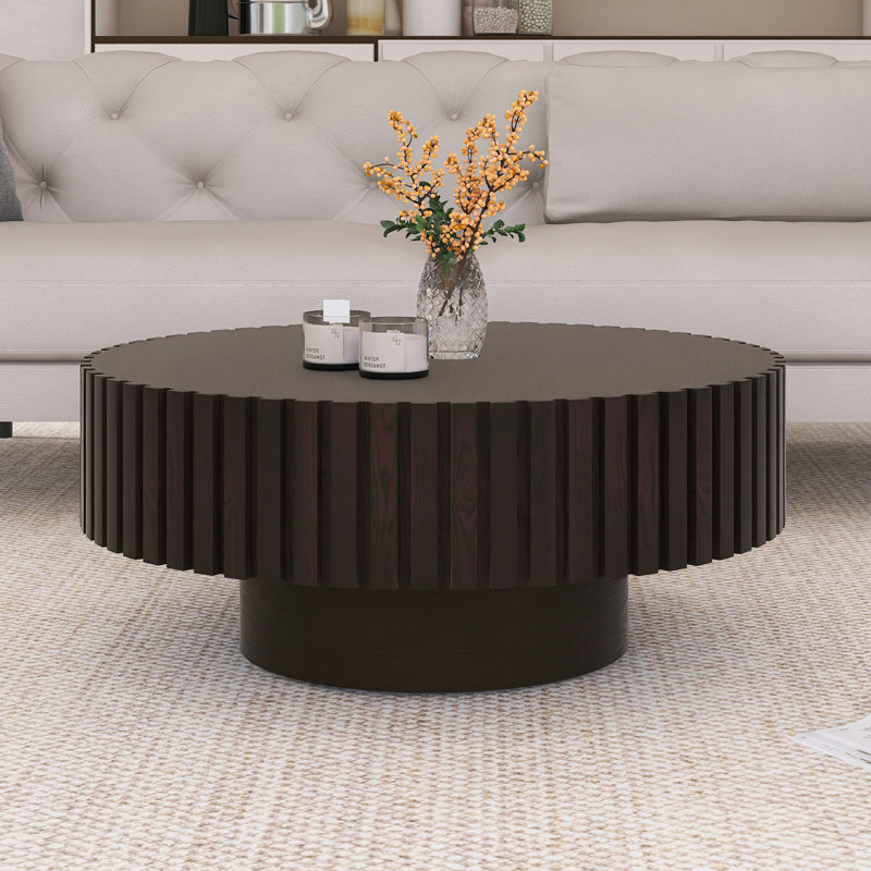 Round Coffee Table For Living Room, Black/Walnut