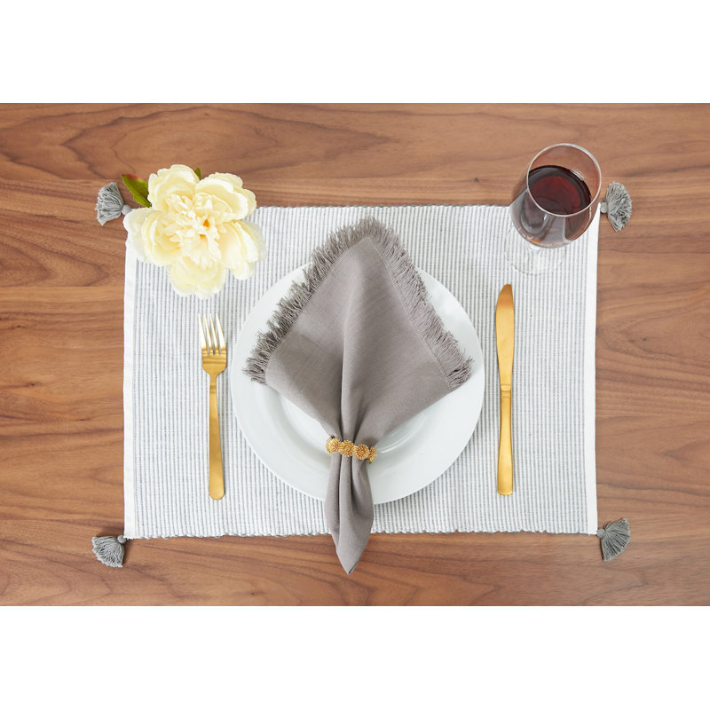Gray Striped Fabric Rectangle Placemat Set of 6