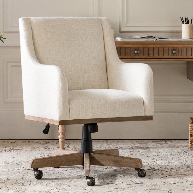 Ackeron Julia Farmhouse 360° Swivel Office Chair with Adjustable Height and Curved Armrests, Ivroy