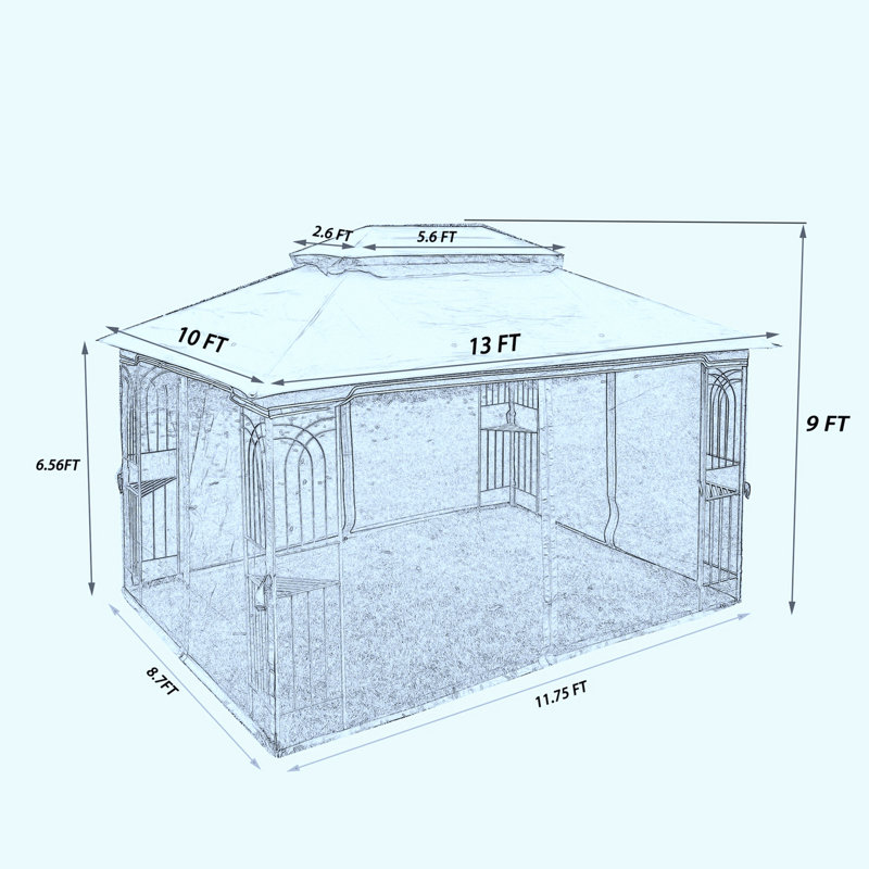 Gray 13x10ft Metal Patio Gazebo Canopy Tent with Mosquito Net