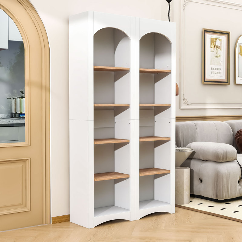 Set of 2 Modern 71.6"H X 39.1"W Freestanding 5 Tier Bookshelves with Adjustable Shelves and Anti-Tipping Design, White