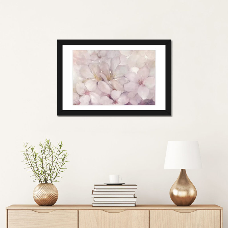 «Apple Blossoms», impression sur toile tendue, H 16 po x l 24 po x P 1 po, Papier d'art encadré noir, Blanc