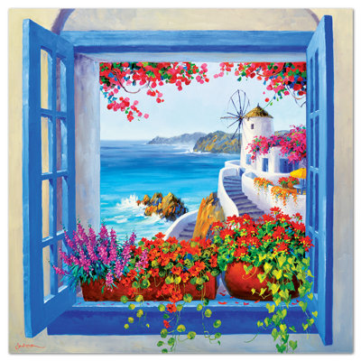 The Song Of Santorini by Mikki Senkarik - No Frame Painting on Glass