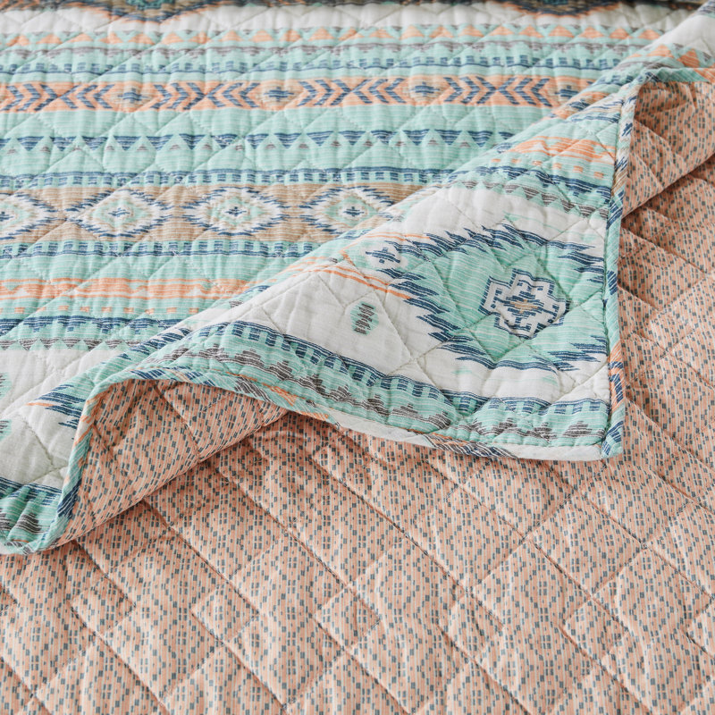 King Size Blue Southwestern Reversible Microfiber Quilt Set