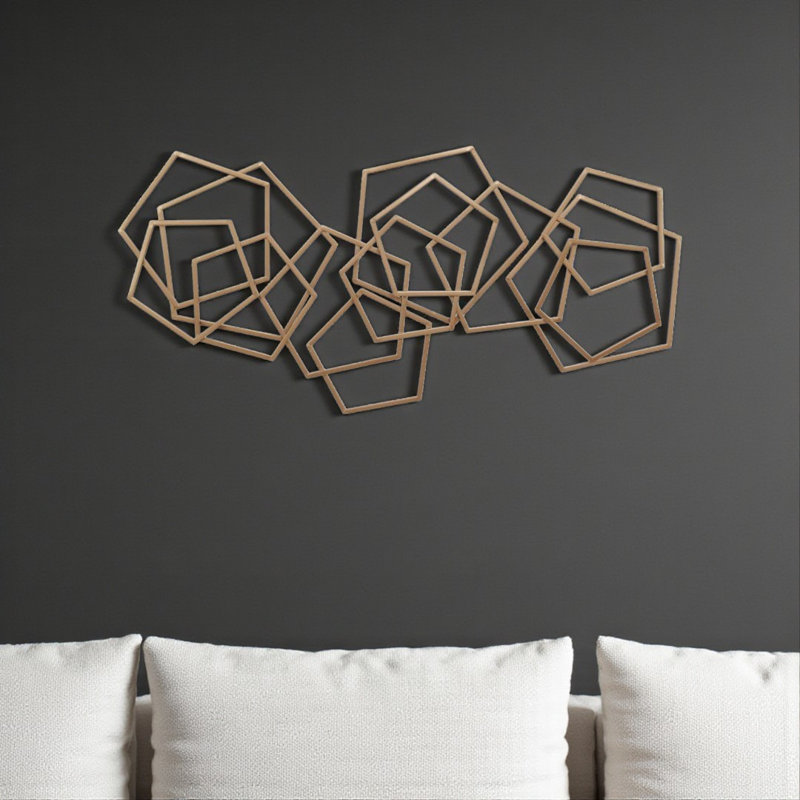 Sculpture dimensionnelle suspendue abstraite géométrique en métal 24 "X 48"