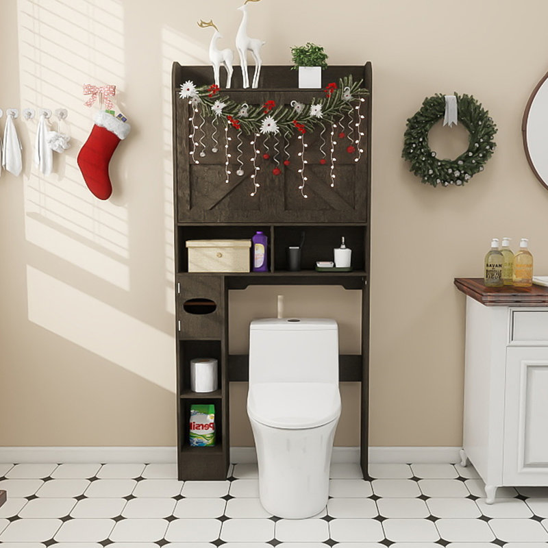 Cherette 32''W Over The Toilet Storage Cabinet, Brown/Antique Brass