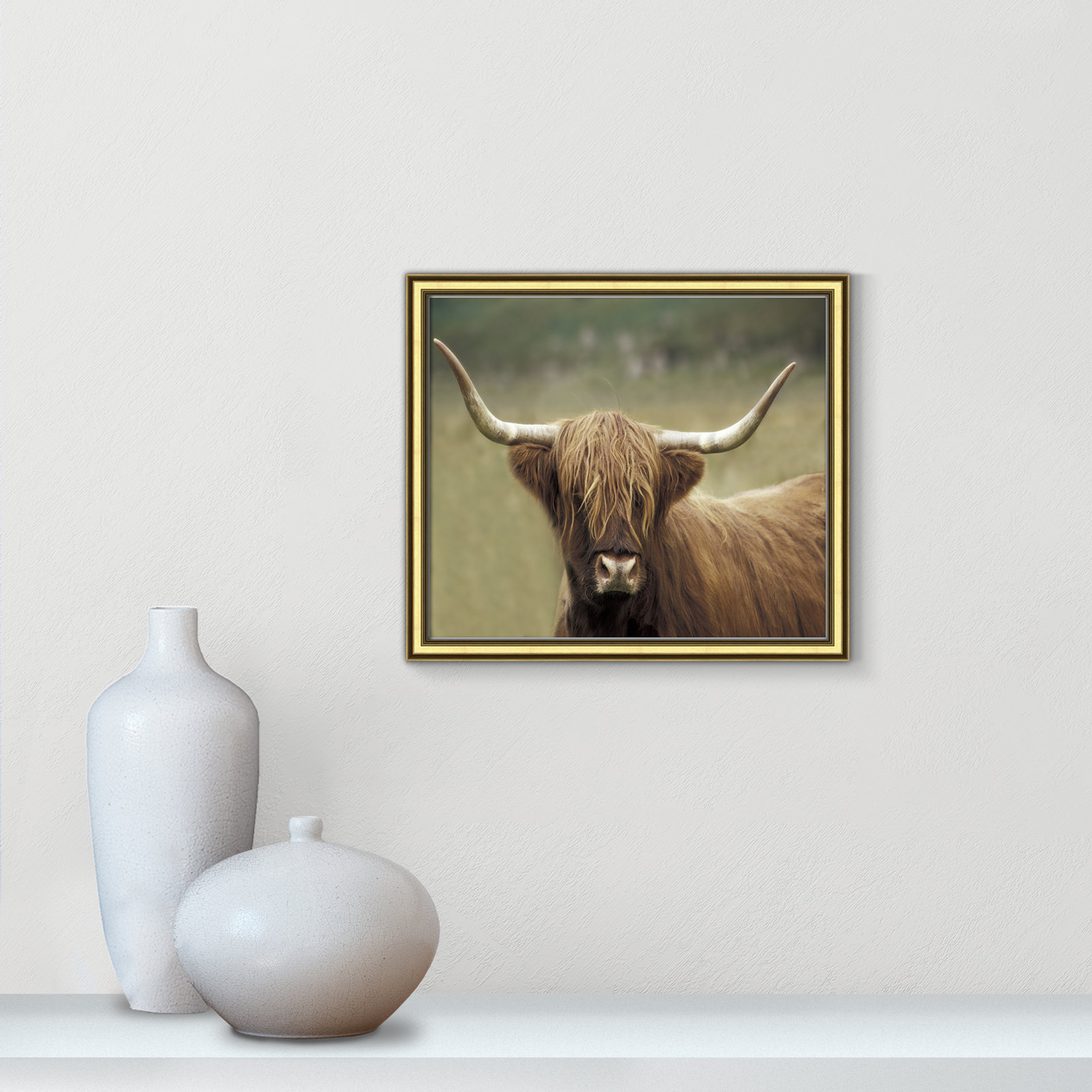 Frederic "Highland Afternoon" Print, 14.25" H x 16.25" W x 0.88" D, Gold Framed