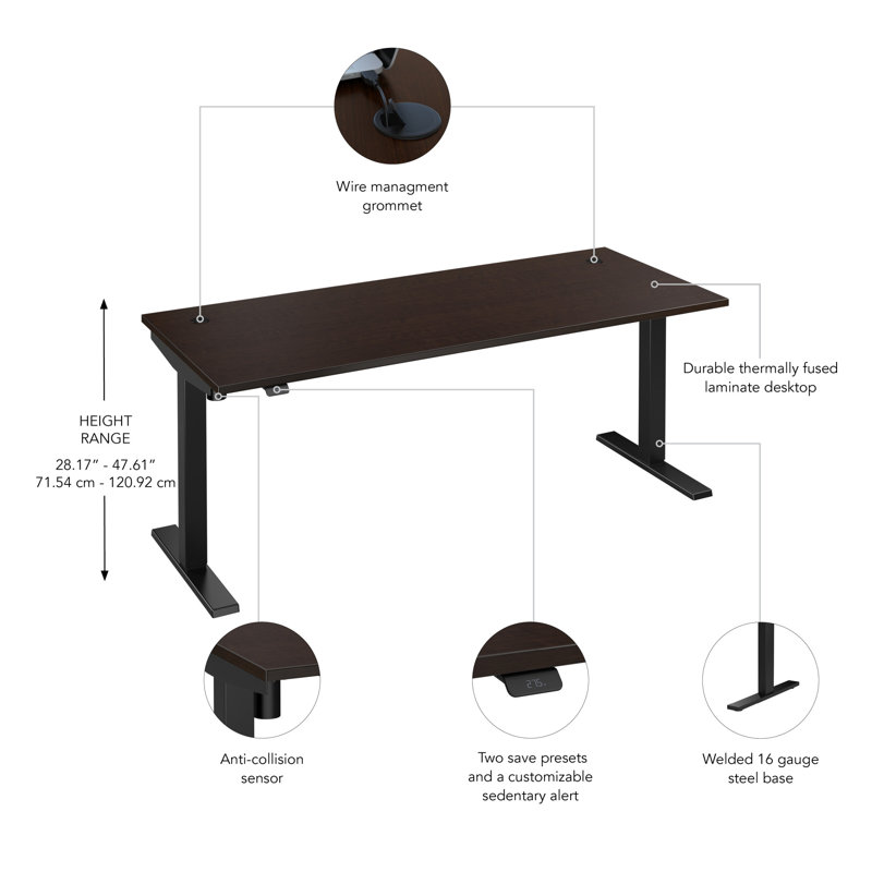 Move 40 Series Electric Height Adjustable Standing Desk, 72" W x 30" D, Mocha Cherry