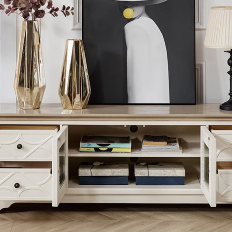 Meuble télé en bois massif rétro, H 22,83 po x L 70,86 po x l 17,71 po