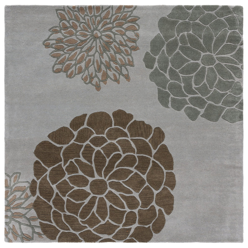 Tapis floral en laine touffeté à la main Soho, Carré 6 pi