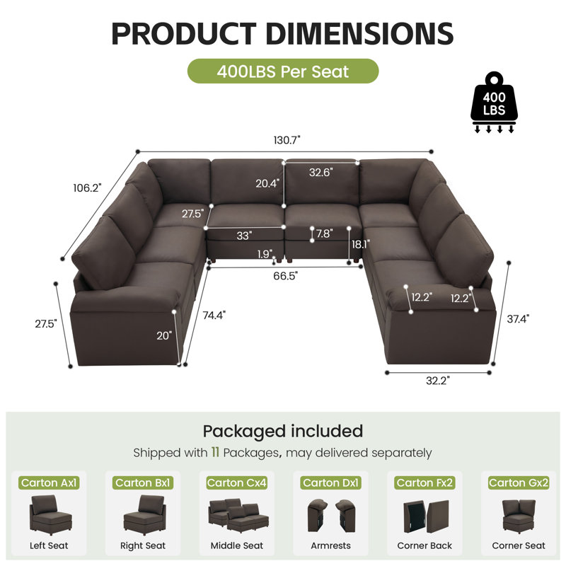 Canapé modulaire moderne avec repose-pieds en cuir de polyuréthane Marybelle Marybelle, Brown Faux Leather
