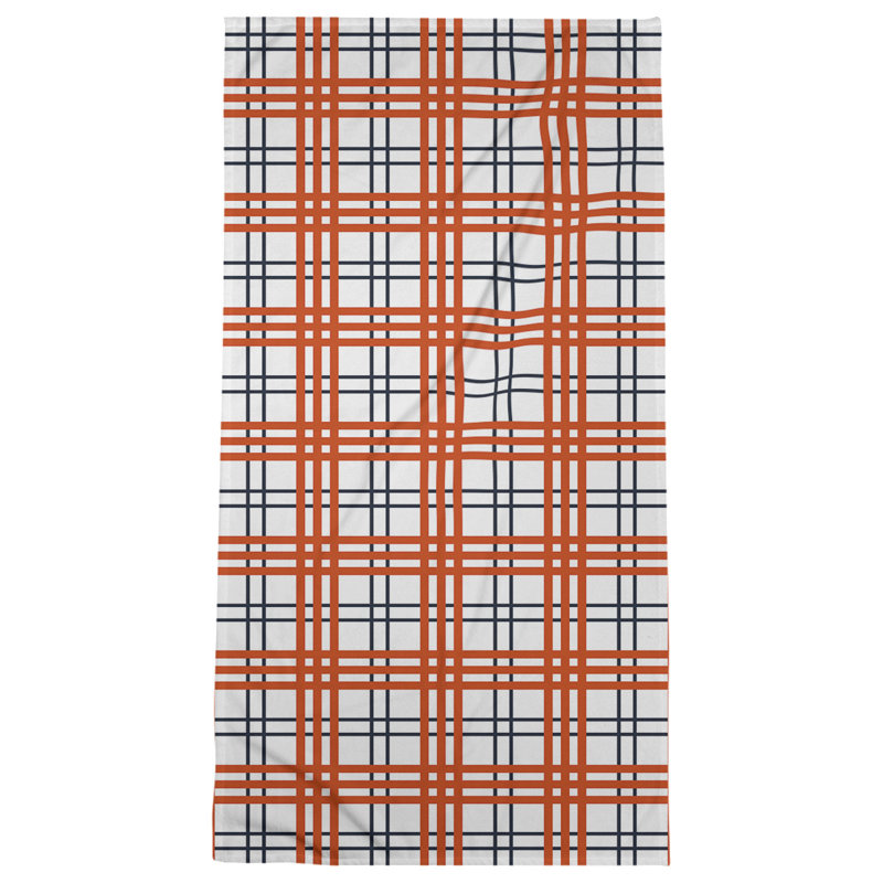 Bath Towel, Polyester/Cotton Blend, White/Dark Navy/Orange
