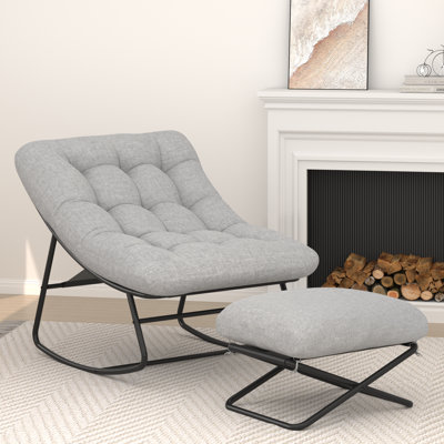 Chaise berçante d'extérieur surdimensionnée avec repose-pieds, chaise berçante Papasan avec coussin épais, chaise berçante moderne pour balcon de patio