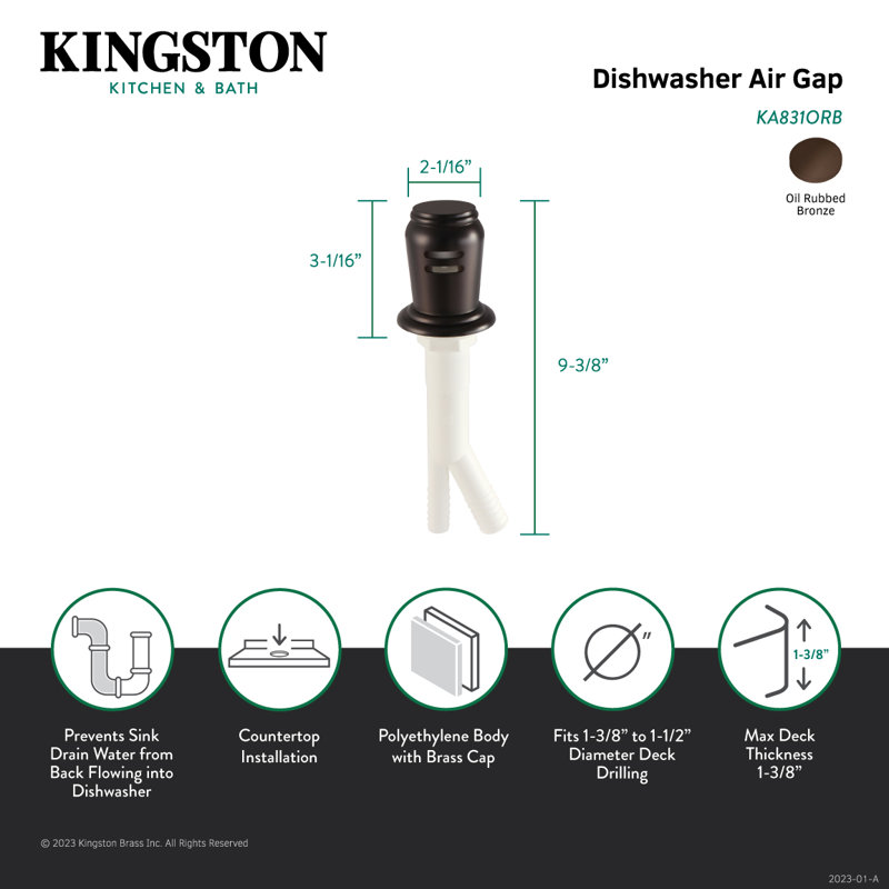 Kingston Brass Trimscape Dishwasher Air Gap, Oil Rubbed Bronze