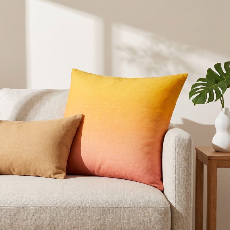 Deadra Ombre Linen Reversible Throw Pillow, Down, Burnt Orange, 22" x 22"