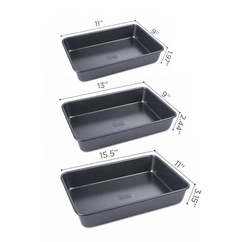 Ensemble de 3 moules à cuisson en acier au carbone, ensemble rectangulaire de 0,8 mm antiadhésif en acier au carbone Black + Decker