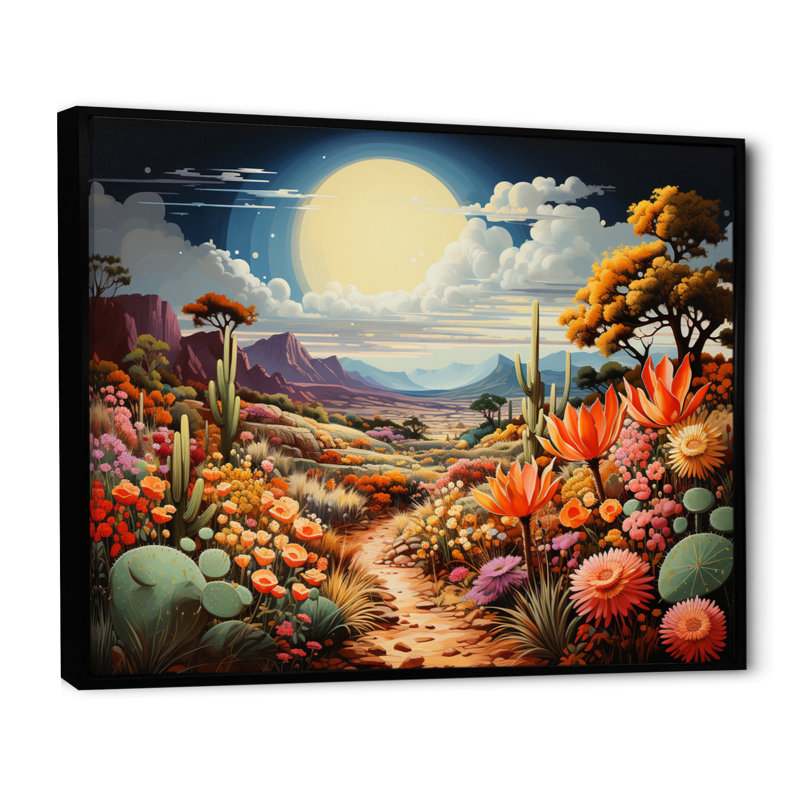 «Desert Cacti Garden III» sur toile, Cadre flottant noir, H 24 po x l 32 po x P 1 po