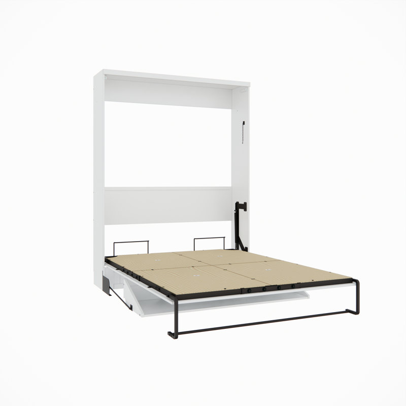 Grand lit en bois massif Junxi, Blanc
