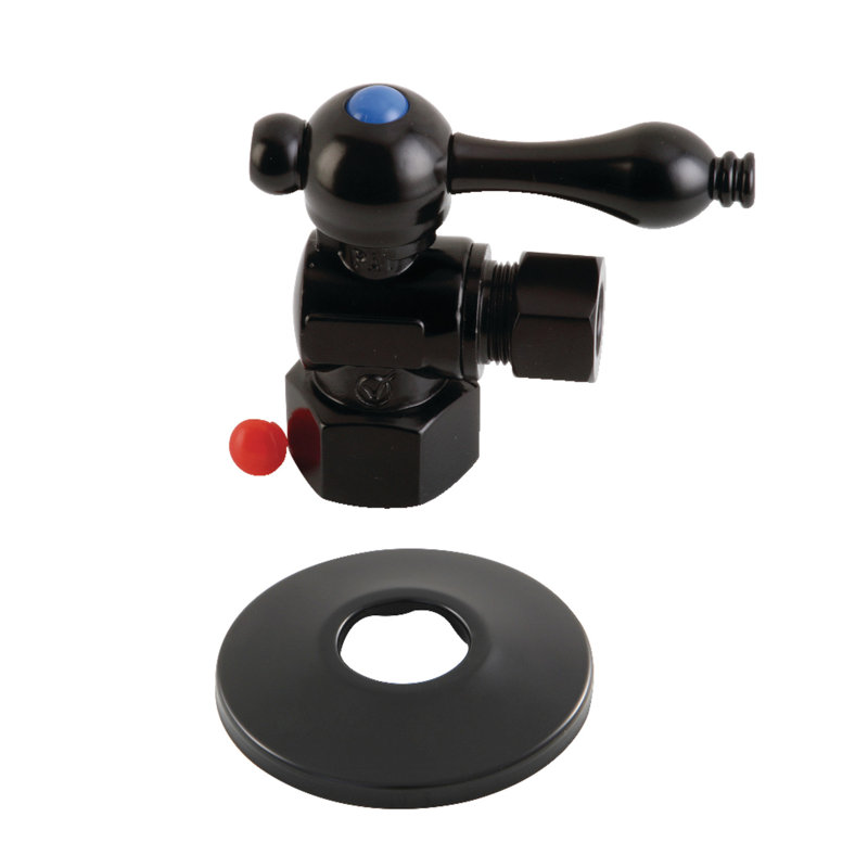 Kingston Brass Vintage 1/2-Inch FIP x 3/8-Inch OD Comp Quarter-Turn Angle Stop Valve with Flange, Matte Black