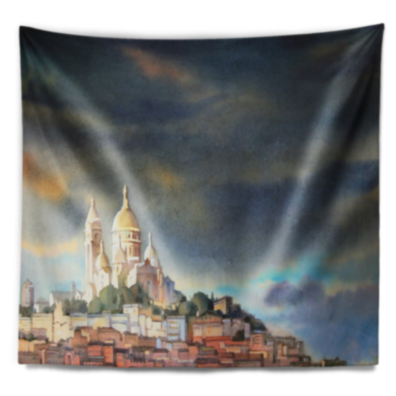 Aquarelle tapisserie de montmartre skyline, H 32 po x l 39 po