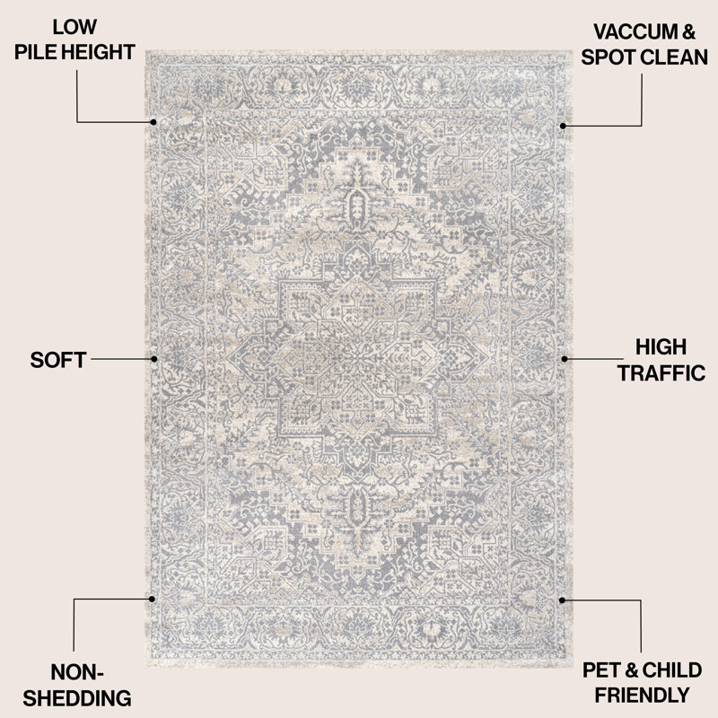 Lilith Vintage Medallion Cream Rug, Rectangle 7'9" x 10'